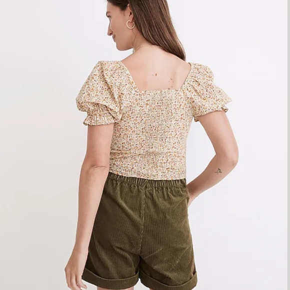 Madewell Hopewell Puff-Sleeve Crop Top in Cottage Garden Smocked Perfet For Fall - Picture 6 of 7